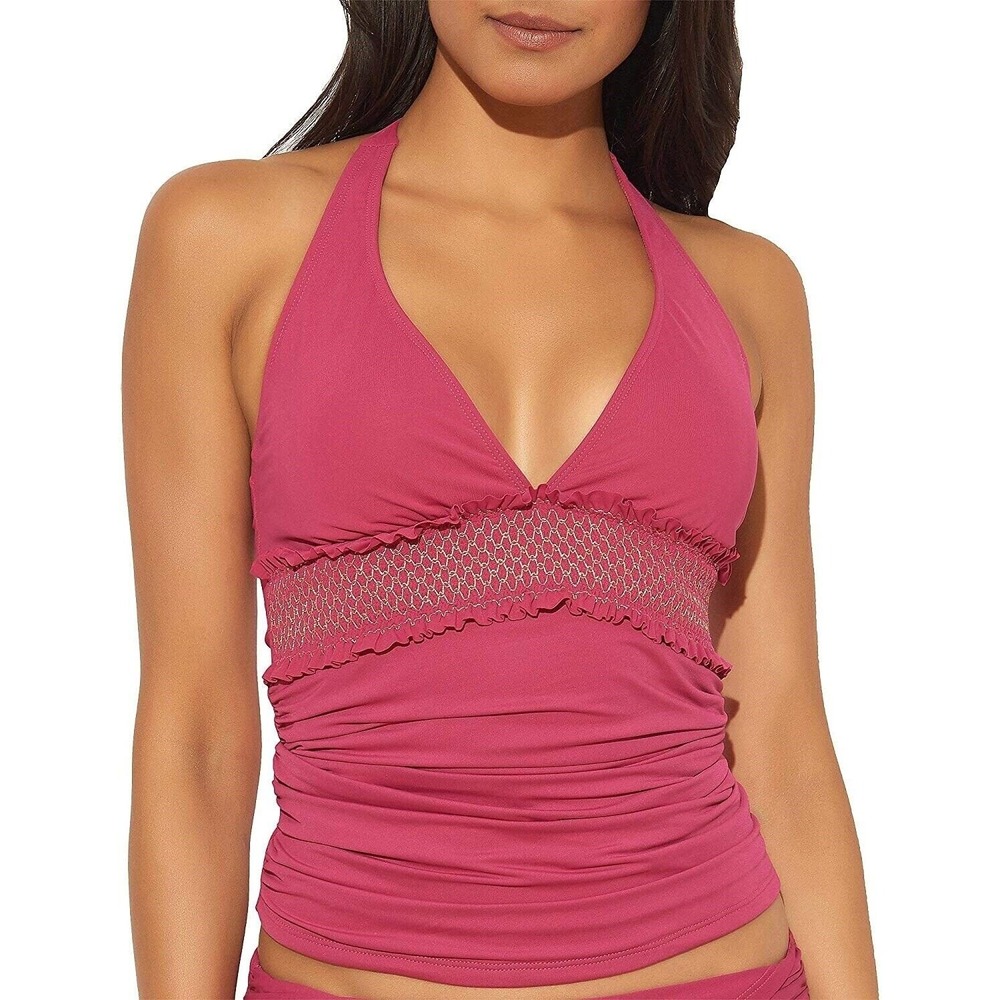 Bleu‎ Rod Beattie Women Metallic Smocked Tankini Top Swimwear Size 8 NWT